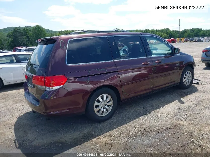 2009 Honda Odyssey Ex VIN: 5FNRL384X9B022772 Lot: 40154835