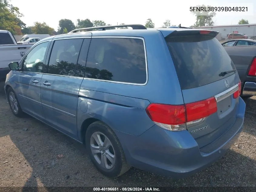 2009 Honda Odyssey Touring VIN: 5FNRL38939B048321 Lot: 40196651