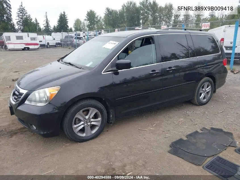 2009 Honda Odyssey Touring VIN: 5FNRL389X9B009418 Lot: 40294588