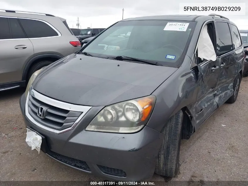 2009 Honda Odyssey Exl VIN: 5FNRL38749B029209 Lot: 40317391