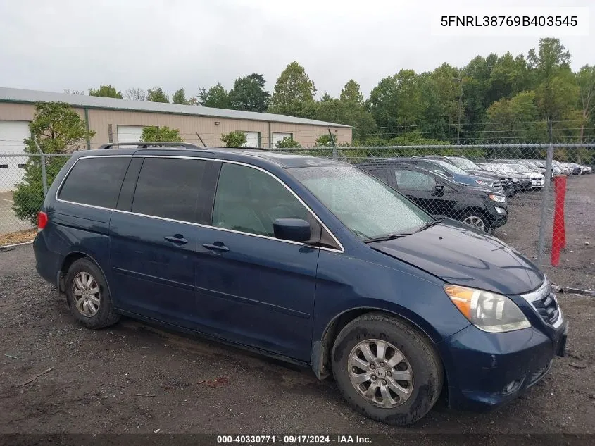 2009 Honda Odyssey Ex-L VIN: 5FNRL38769B403545 Lot: 40330771