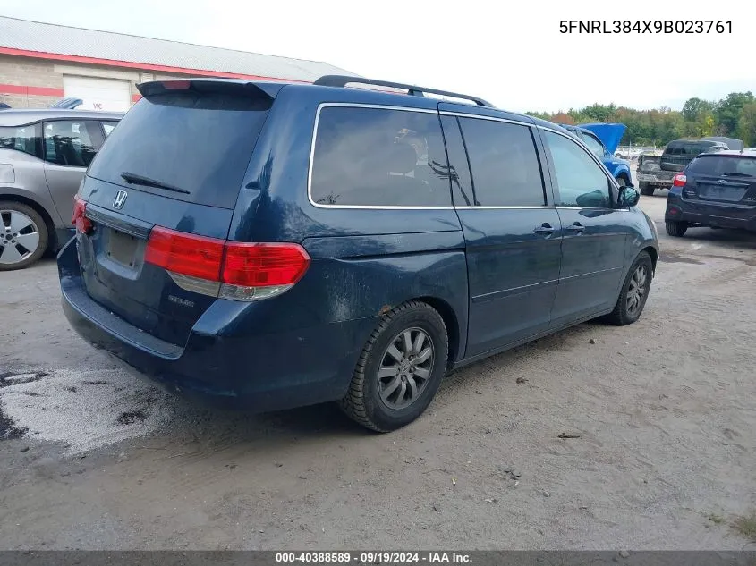 2009 Honda Odyssey Ex VIN: 5FNRL384X9B023761 Lot: 40388589