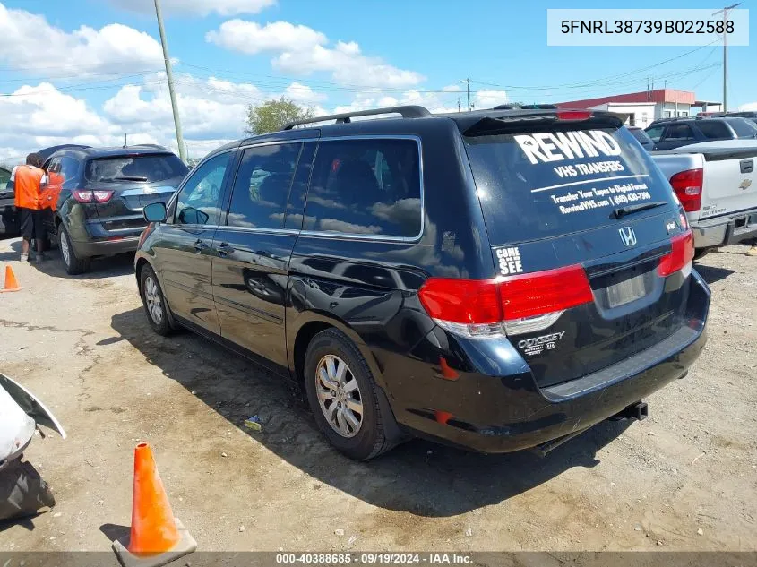 2009 Honda Odyssey Ex-L VIN: 5FNRL38739B022588 Lot: 40388685