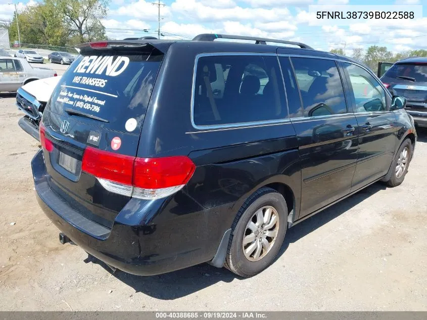 2009 Honda Odyssey Ex-L VIN: 5FNRL38739B022588 Lot: 40388685