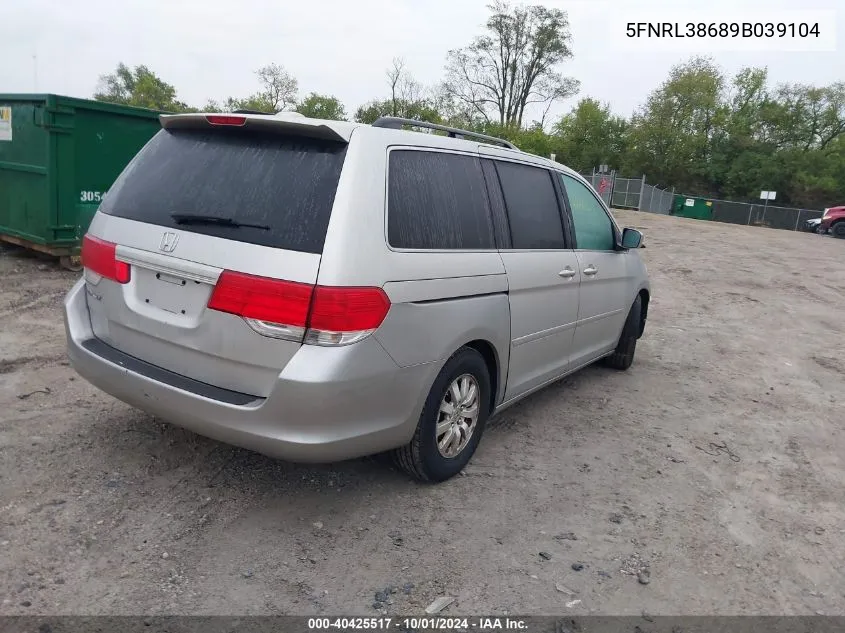 2009 Honda Odyssey Ex-L VIN: 5FNRL38689B039104 Lot: 40425517