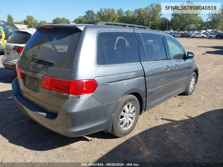 2009 Honda Odyssey Ex-L VIN: 5FNRL38789B040519 Lot: 40431624