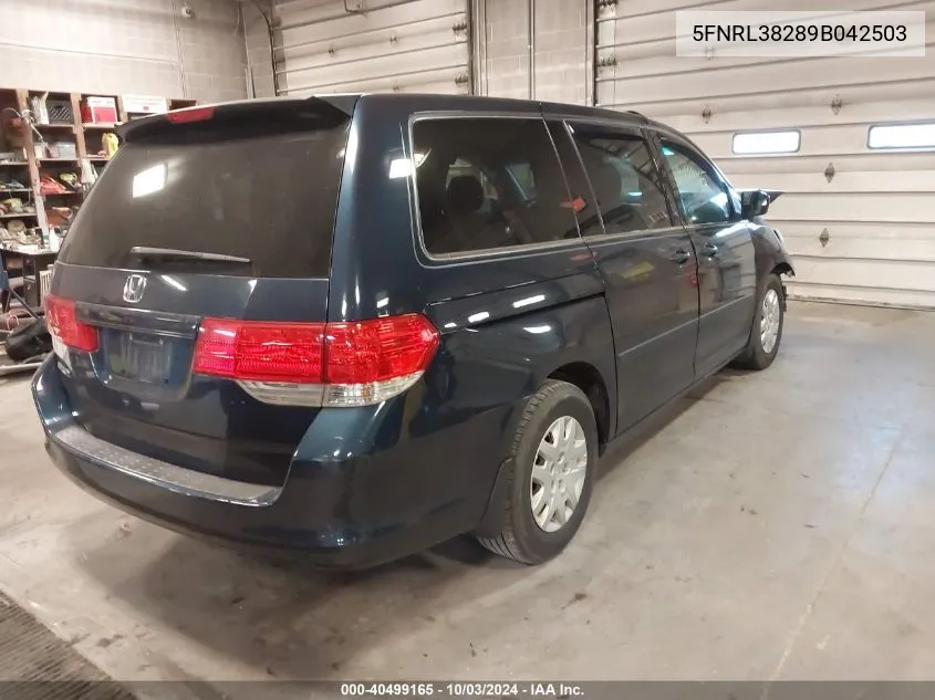 2009 Honda Odyssey Lx VIN: 5FNRL38289B042503 Lot: 40499165