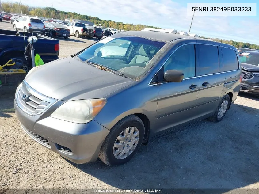 2009 Honda Odyssey Lx VIN: 5FNRL38249B033233 Lot: 40538094