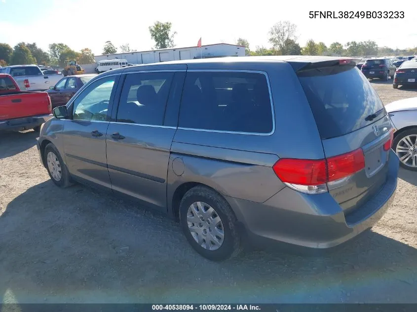 2009 Honda Odyssey Lx VIN: 5FNRL38249B033233 Lot: 40538094