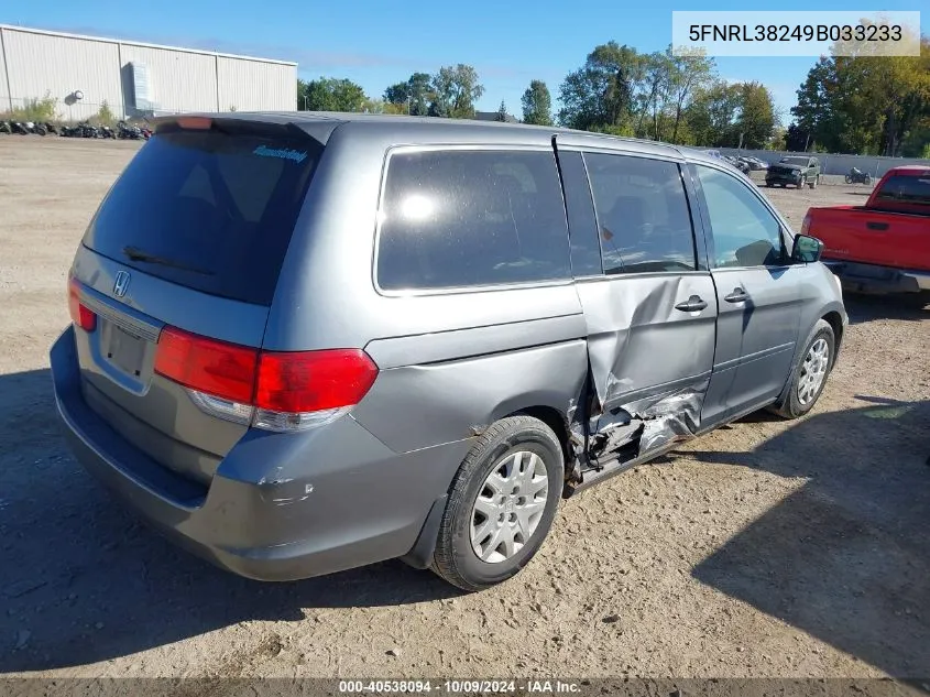 2009 Honda Odyssey Lx VIN: 5FNRL38249B033233 Lot: 40538094