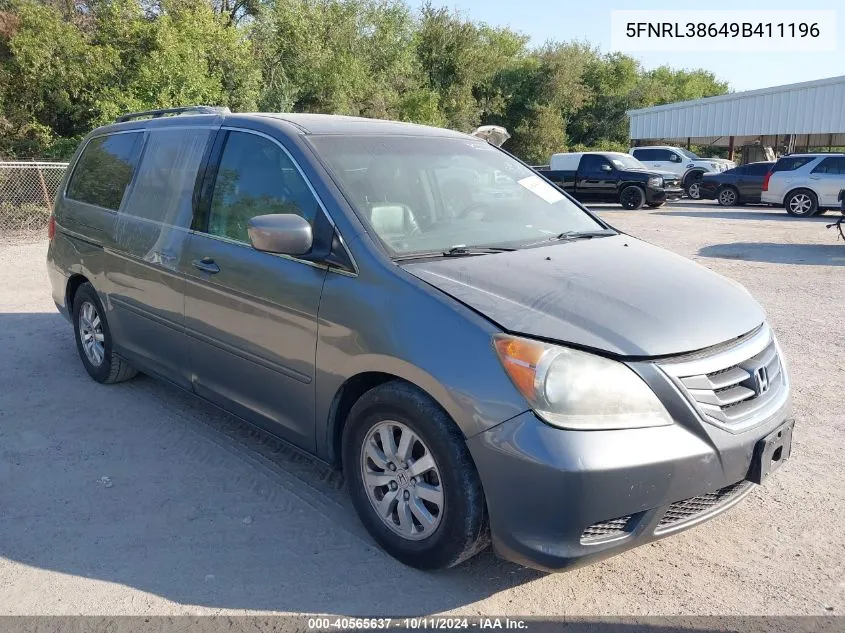 2009 Honda Odyssey Exl VIN: 5FNRL38649B411196 Lot: 40565637