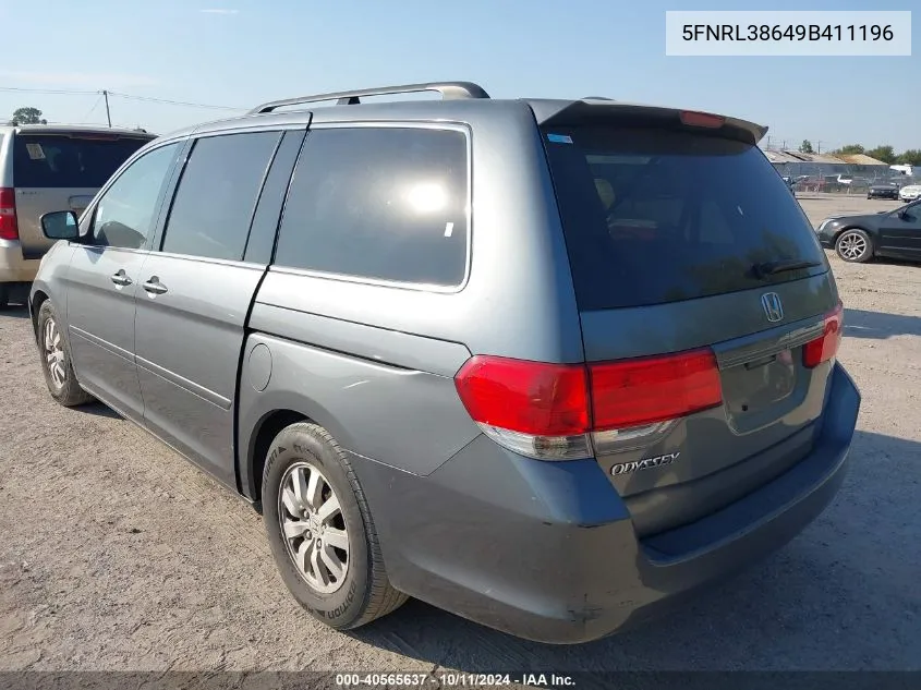 2009 Honda Odyssey Exl VIN: 5FNRL38649B411196 Lot: 40565637