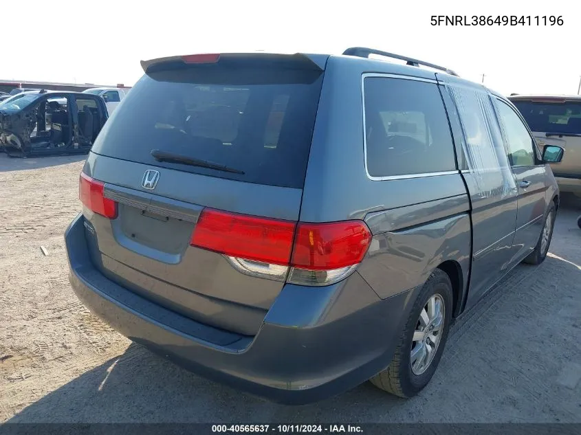 2009 Honda Odyssey Exl VIN: 5FNRL38649B411196 Lot: 40565637