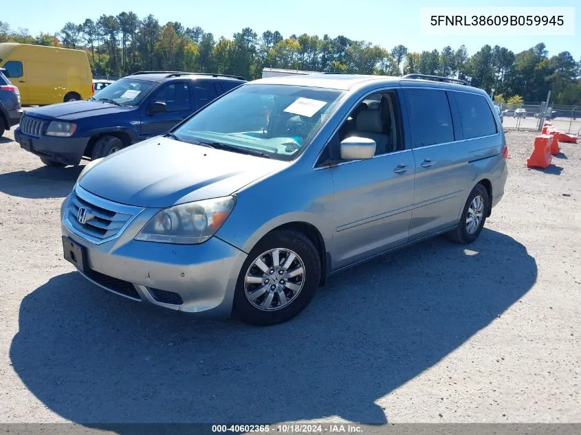 2009 Honda Odyssey Ex-L VIN: 5FNRL38609B059945 Lot: 40602365