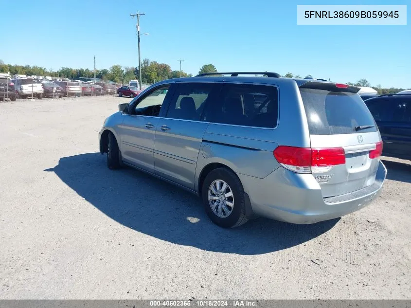 2009 Honda Odyssey Ex-L VIN: 5FNRL38609B059945 Lot: 40602365