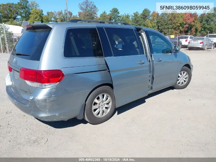 2009 Honda Odyssey Ex-L VIN: 5FNRL38609B059945 Lot: 40602365