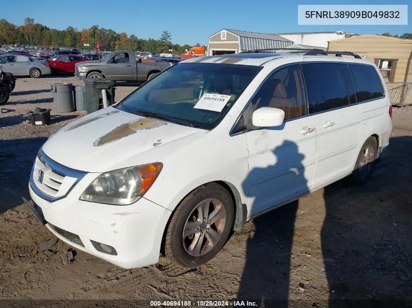 2009 Honda Odyssey Touring VIN: 5FNRL38909B049832 Lot: 40694188