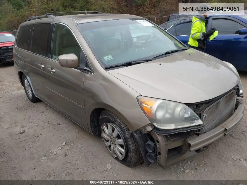 2009 Honda Odyssey Ex-L VIN: 5FNRL38649B409061 Lot: 40729317