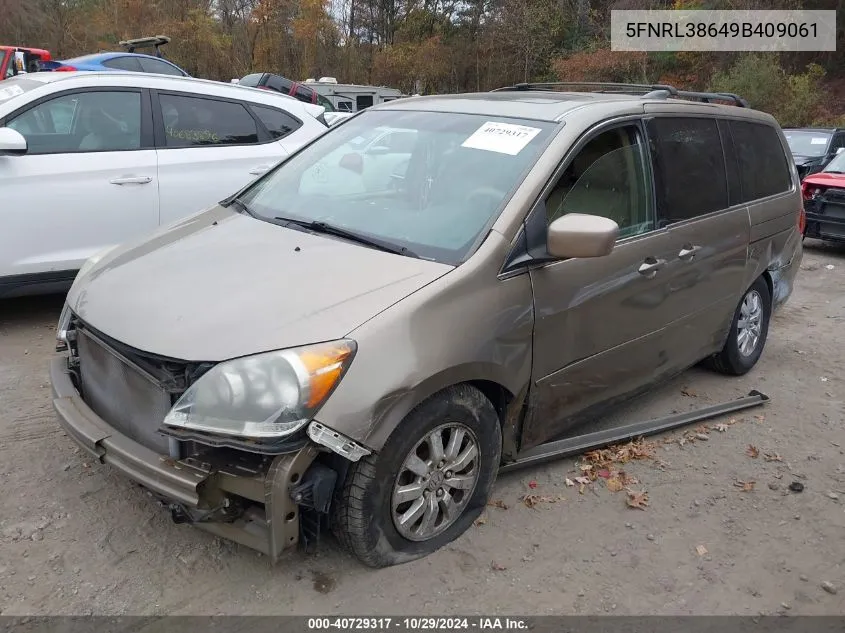 2009 Honda Odyssey Ex-L VIN: 5FNRL38649B409061 Lot: 40729317