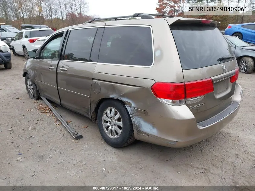 2009 Honda Odyssey Ex-L VIN: 5FNRL38649B409061 Lot: 40729317