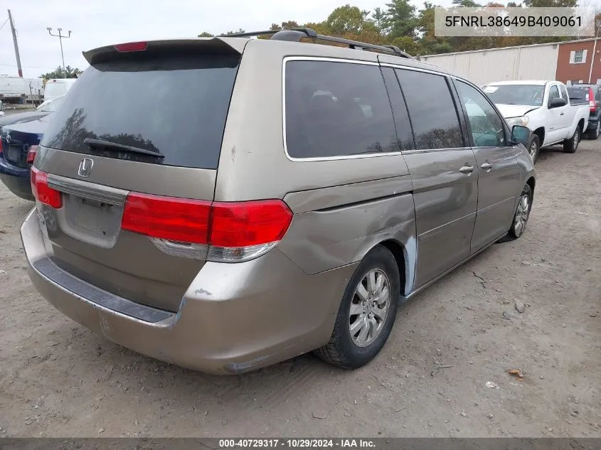 2009 Honda Odyssey Ex-L VIN: 5FNRL38649B409061 Lot: 40729317