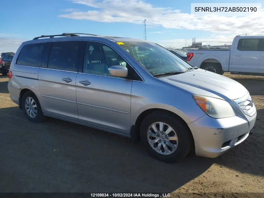 2010 Honda Odyssey Exl VIN: 5FNRL3H72AB502190 Lot: 12109834