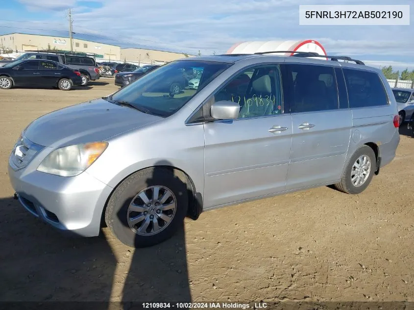 2010 Honda Odyssey Exl VIN: 5FNRL3H72AB502190 Lot: 12109834