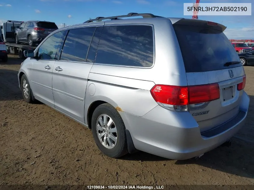 2010 Honda Odyssey Exl VIN: 5FNRL3H72AB502190 Lot: 12109834