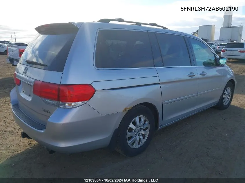 2010 Honda Odyssey Exl VIN: 5FNRL3H72AB502190 Lot: 12109834