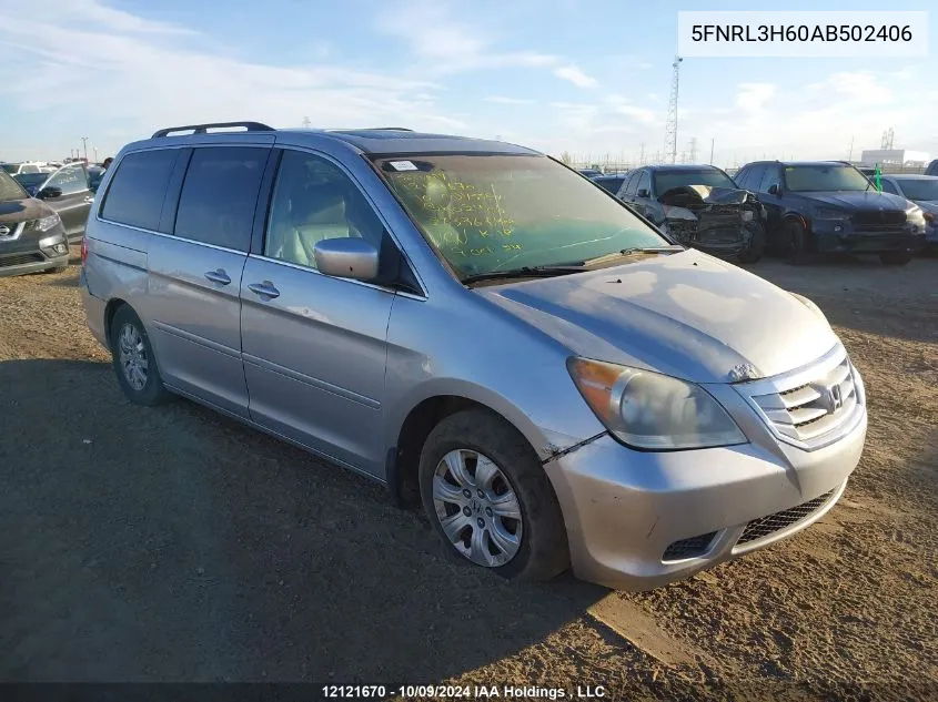 2010 Honda Odyssey VIN: 5FNRL3H60AB502406 Lot: 12121670