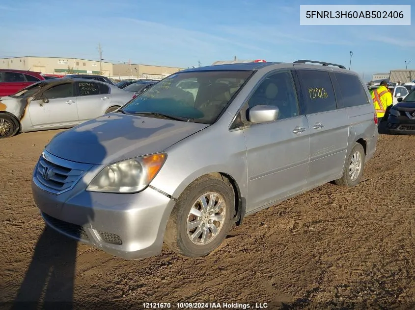 2010 Honda Odyssey VIN: 5FNRL3H60AB502406 Lot: 12121670