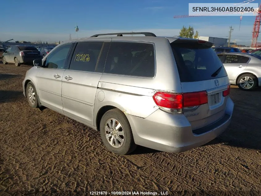 2010 Honda Odyssey VIN: 5FNRL3H60AB502406 Lot: 12121670