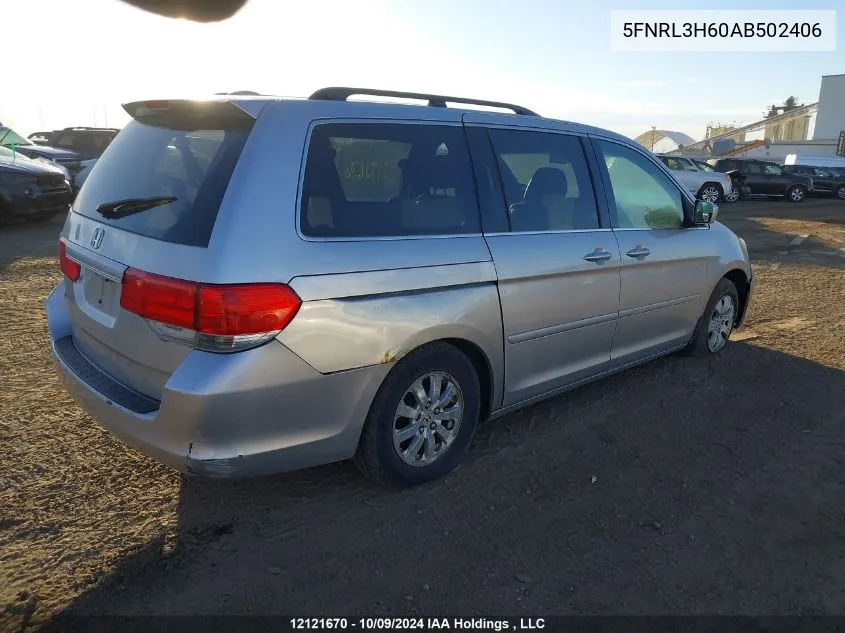 2010 Honda Odyssey VIN: 5FNRL3H60AB502406 Lot: 12121670