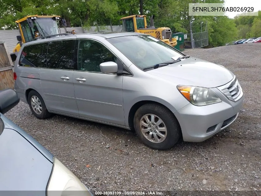 2010 Honda Odyssey Ex-L VIN: 5FNRL3H76AB026929 Lot: 39393109