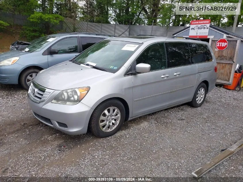 2010 Honda Odyssey Ex-L VIN: 5FNRL3H76AB026929 Lot: 39393109