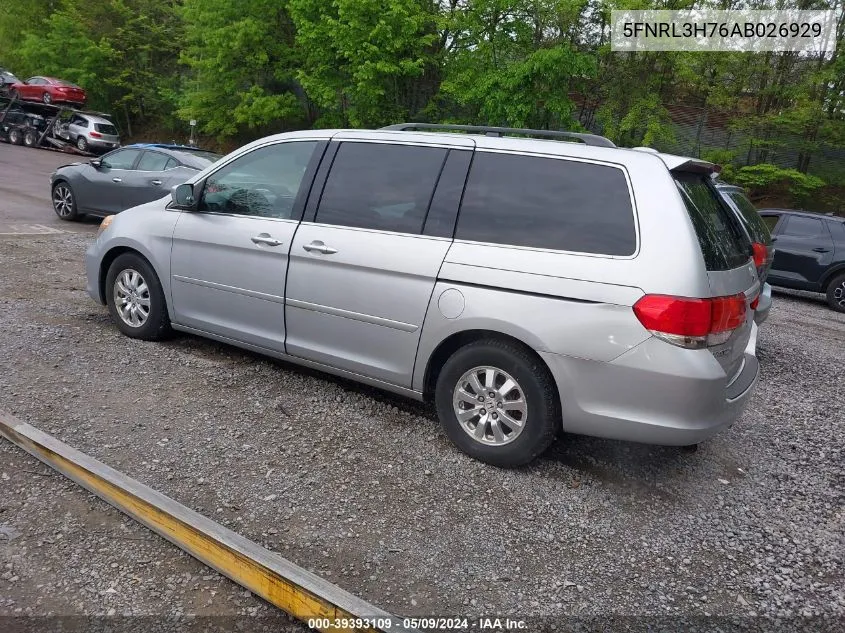 2010 Honda Odyssey Ex-L VIN: 5FNRL3H76AB026929 Lot: 39393109