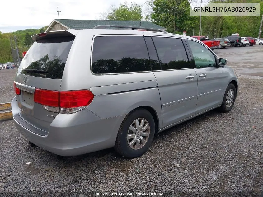 2010 Honda Odyssey Ex-L VIN: 5FNRL3H76AB026929 Lot: 39393109