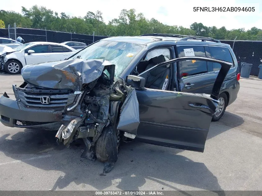 2010 Honda Odyssey Ex-L VIN: 5FNRL3H62AB094605 Lot: 39753472