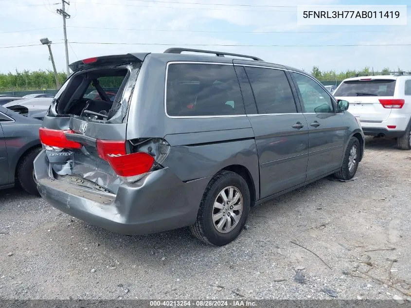 2010 Honda Odyssey Ex-L VIN: 5FNRL3H77AB011419 Lot: 40213254