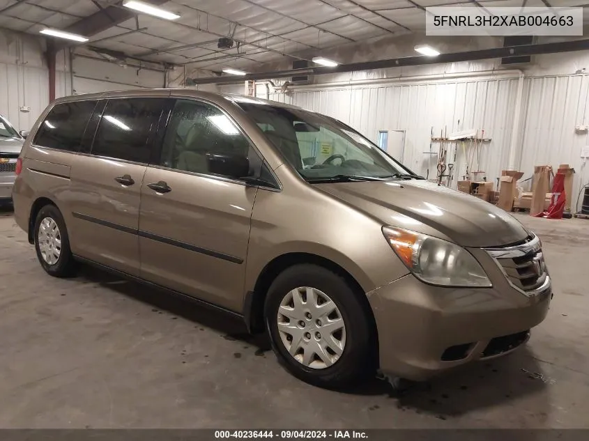 2010 Honda Odyssey Lx VIN: 5FNRL3H2XAB004663 Lot: 40236444