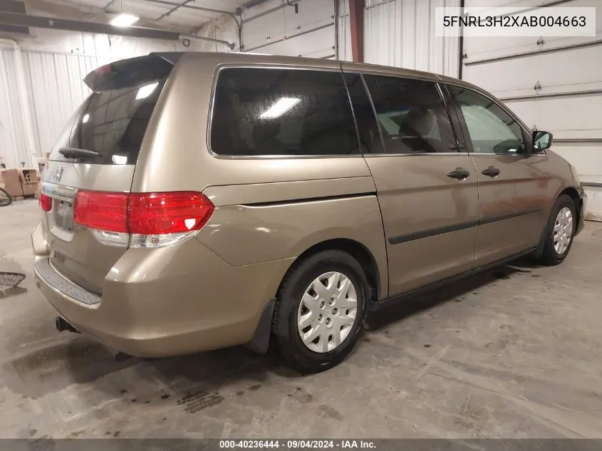 2010 Honda Odyssey Lx VIN: 5FNRL3H2XAB004663 Lot: 40236444