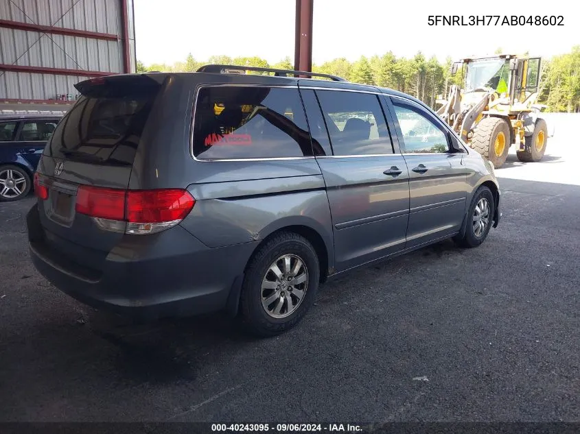 2010 Honda Odyssey Ex-L VIN: 5FNRL3H77AB048602 Lot: 40243095