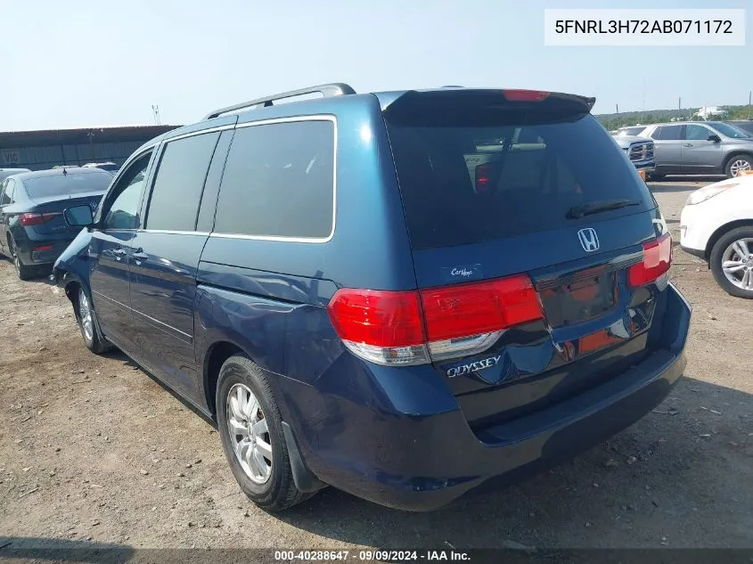 2010 Honda Odyssey Ex-L VIN: 5FNRL3H72AB071172 Lot: 40288647