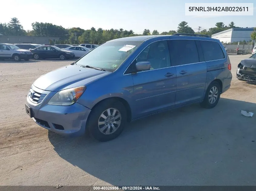 2010 Honda Odyssey Ex VIN: 5FNRL3H42AB022611 Lot: 40325956