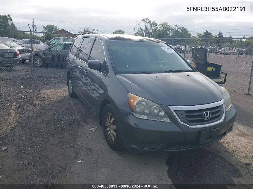 2010 Honda Odyssey Ex VIN: 5FNRL3H55AB022191 Lot: 40338813