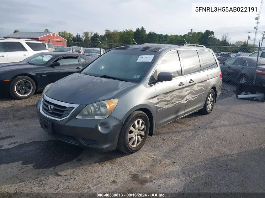 2010 Honda Odyssey Ex VIN: 5FNRL3H55AB022191 Lot: 40338813