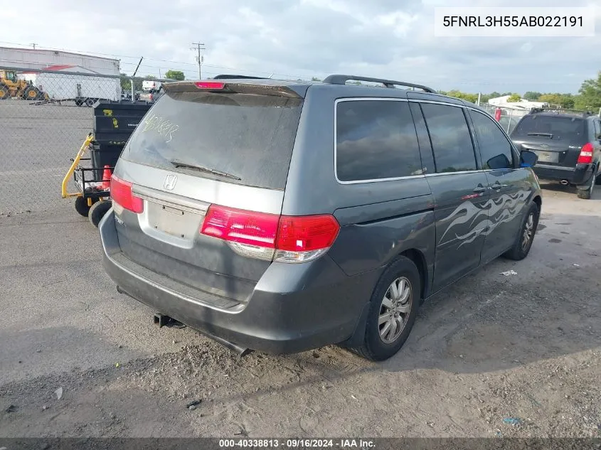 2010 Honda Odyssey Ex VIN: 5FNRL3H55AB022191 Lot: 40338813