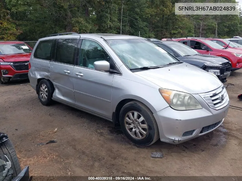 2010 Honda Odyssey Ex-L VIN: 5FNRL3H67AB024839 Lot: 40339318