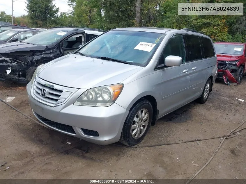 2010 Honda Odyssey Ex-L VIN: 5FNRL3H67AB024839 Lot: 40339318