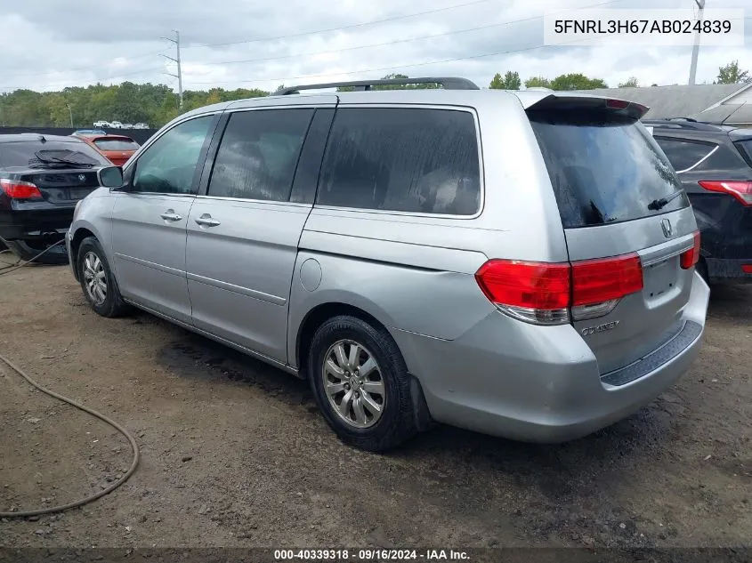 2010 Honda Odyssey Ex-L VIN: 5FNRL3H67AB024839 Lot: 40339318